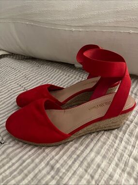 Dream Pairs Red Espadrille Wedge Sandals with Ankle Wrap